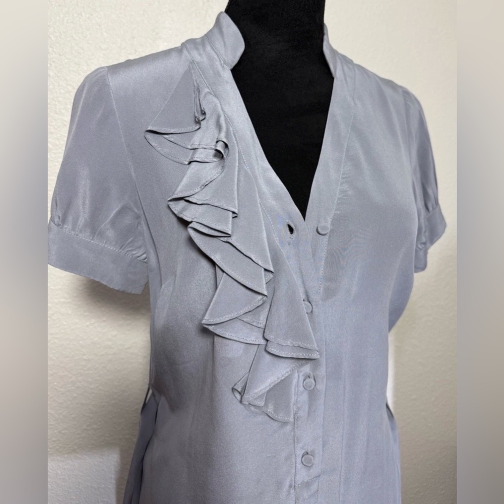 Anthropologie Tabitha Silk Mini Dress Romantic Boho Coquette Ruffle Gray 6 Chic - Picture 11 of 14